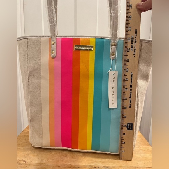 NWT Trina Turk Striped Canvas Tote Bag Spring Inspired - Picture 6 of 11